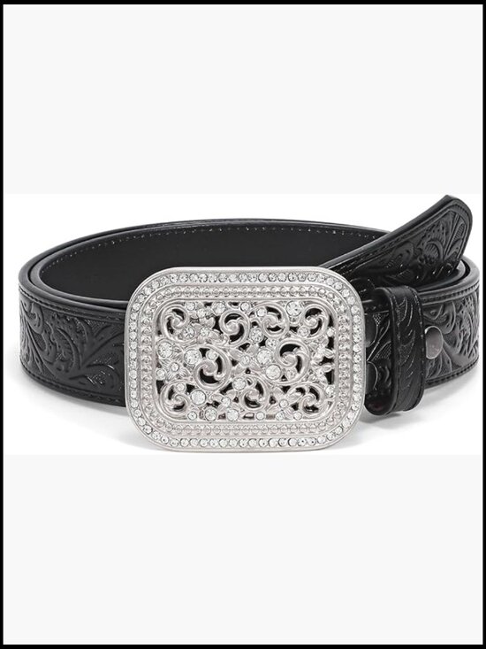 Genuine Leather Western Belt with Silver Diamond Buckle main image 6